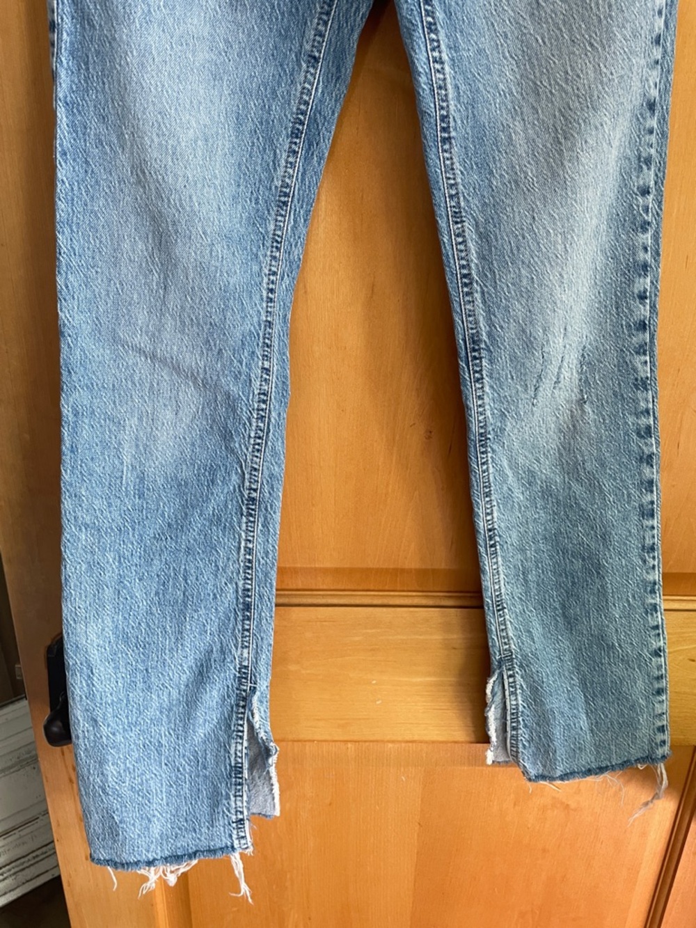 Zara Gorgeous Size 4 Blue Straight Leg Jeans Raw Hem - Picture 3 of 9